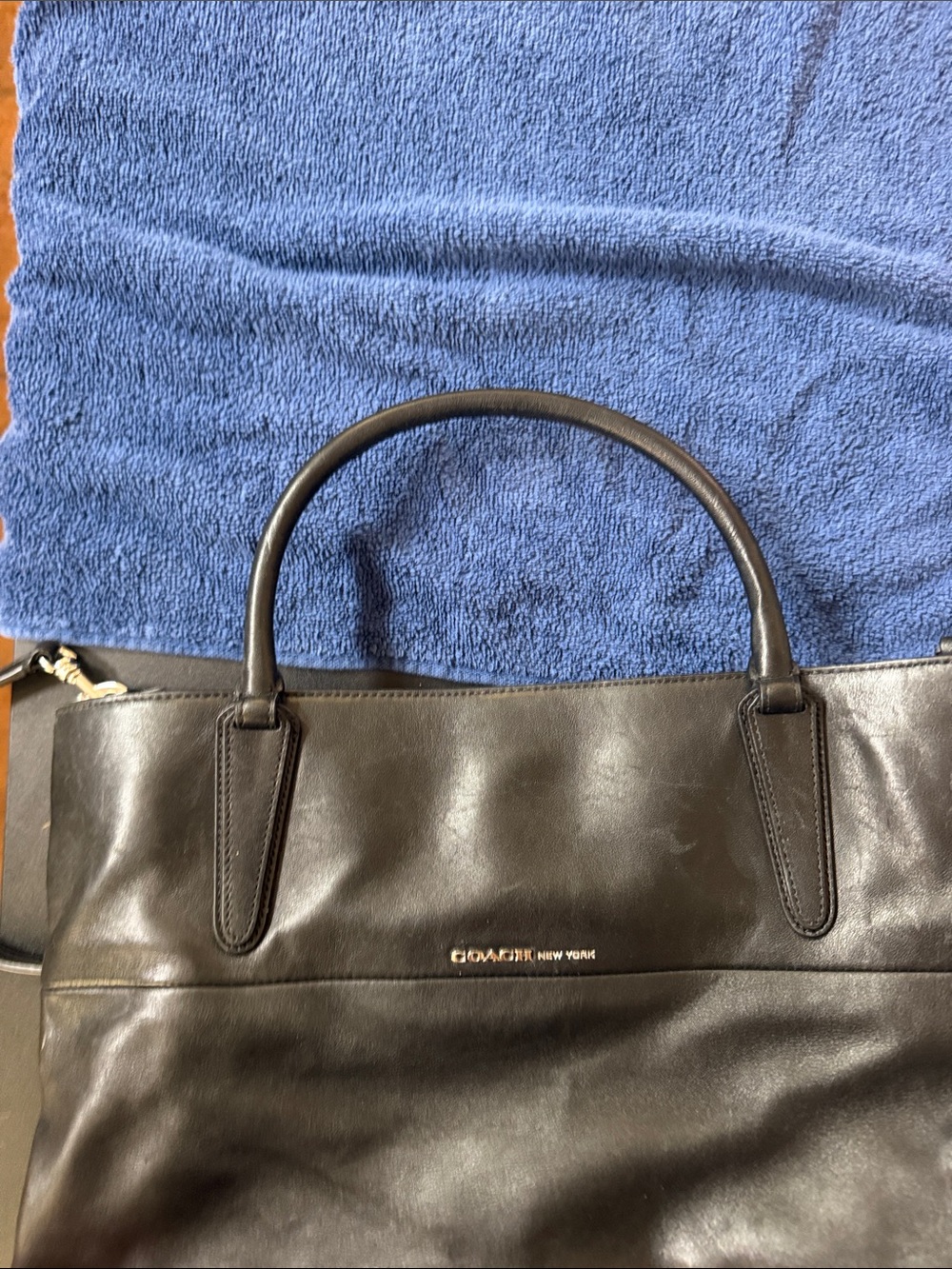 Coach Black Leather Shoulder Bag with Top Handle